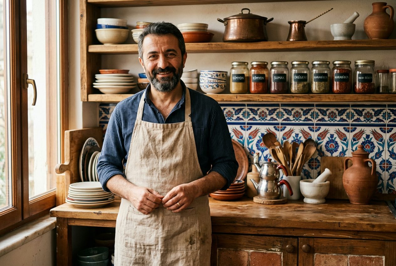 Yunus Tunc in his Istanbul home kitchen